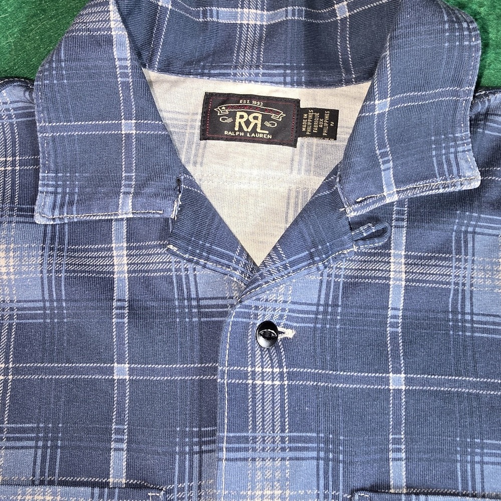 RRL Ralph Lauren 100% Cotton Plaid Button Long Sleeve Shirt WOMEN Size 2 Blue - Picture 3 of 12